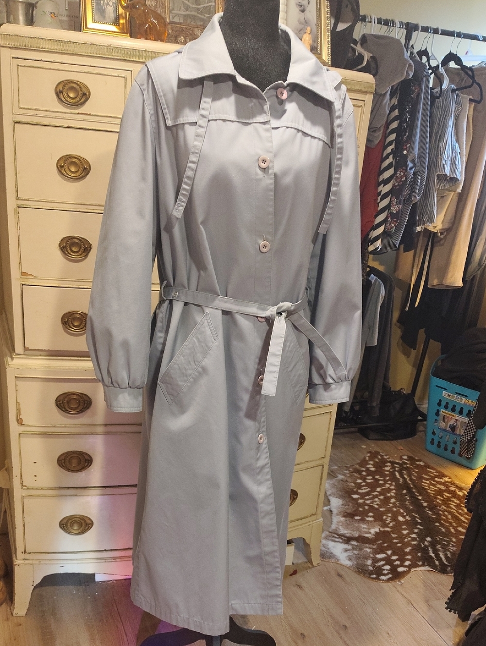 London Fog Light Blue Trench Coat Label Detail